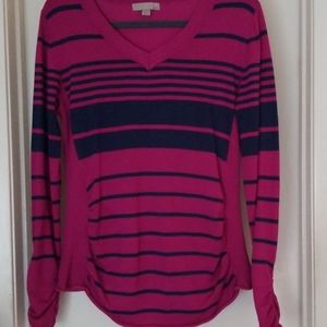 Pretty Deep Pink and Navy Stripe Sweater
